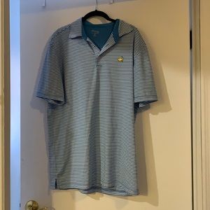 blue and white stripped masters polo